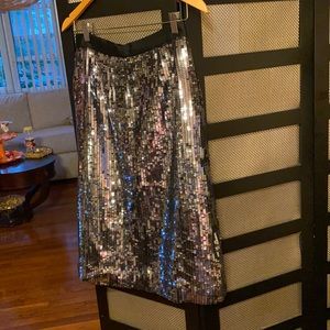 Silver Sequin Midi Skirt